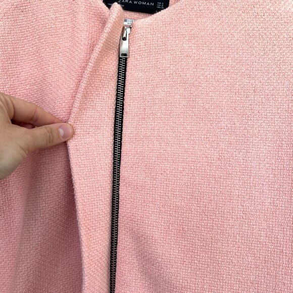 ZARA Women Size S Peach Salmon Pink 3/4 Zip Jacket Peacoat Spring Coat Tweed - Picture 7 of 11